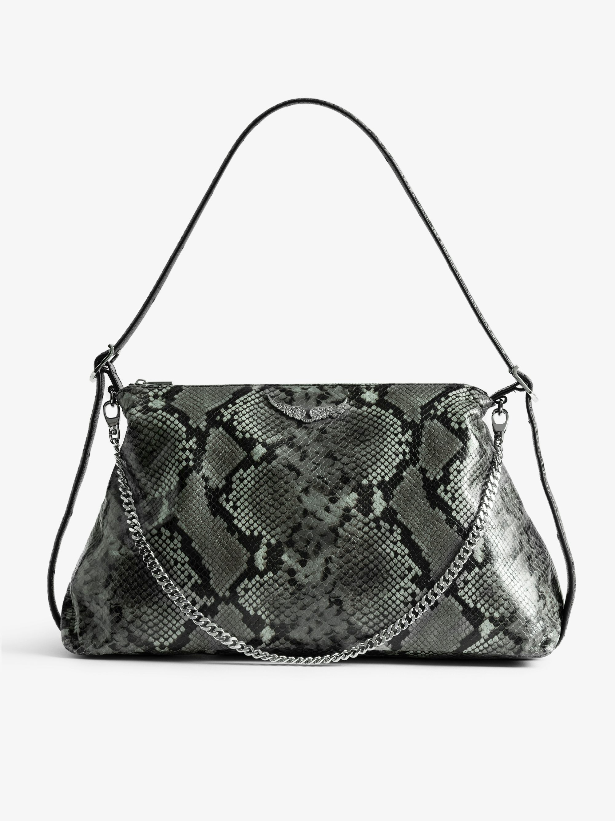 Jim Wild Bag - Soft python-effect leather bag adorned with a chain and rhinestone wing.
